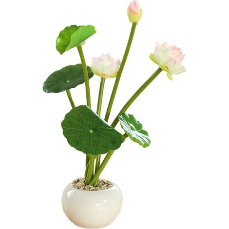 1 Lot Plante artificielle, Lotus rond, Tissu soie, Pot céramique, Décoration intérieur bureau (1/5)