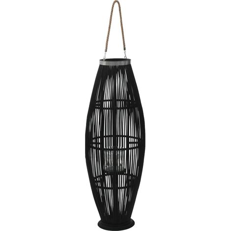 Bougeoir suspendu ou sur pied porte-bougie bambou naturel décoration extérieur Noir hauteur 95 cm DEC020006 (1/5)