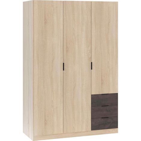 Armadio Guardaroba 3 Ante 3 Cassetti E 4 Ripiani Stile Industriale Con Appendiabiti Per Camera Da Letto Moderna Corridoio Cameretta Urban Design 180 x 121 x 52 Cm Colore Rovere E Ruggine