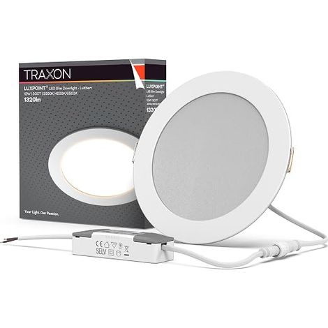TRAXON LUXPOINT LED Recessed Downlight 12W CCT Adjustable Slim Panel Round Diameter 175mm Cut 150-160mm Indoor Ceiling 120° (White, 12W CCT) (1/5)