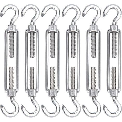 M5 Edelstahl-Kabelspanner, 6er-Pack, verstellbarer, robuster Drahthaken und Hakenspanner für Seile, Kabel, Wäscheleinen, Gitter zur Sonnenschutzmontage (1/5)