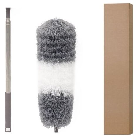 Plumeau Télescopique, Plumeau Toile D'araignée Poussière, Tete de Loup 250CM Tête Pliable Lavable