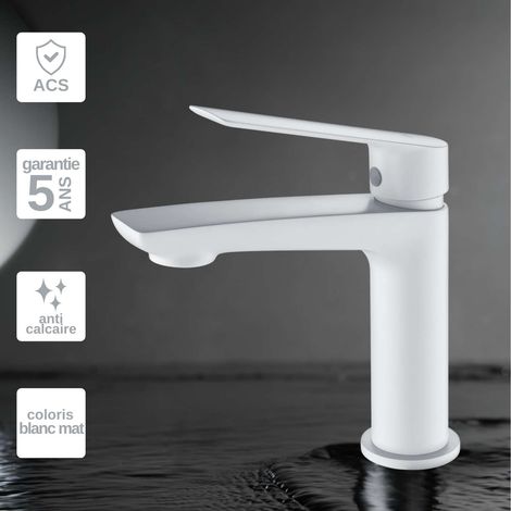 Robinet Mitigeur Lavabo Salle de Bain blanc mat – Bec Bas Anti-Calcaire – Design moderne - LUXOR IMEX (1/4)
