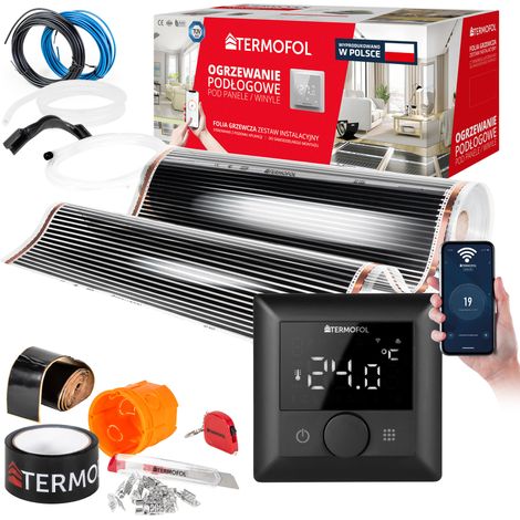 Kit de film chauffant infrarouge 140 W, 100 cm, 2 m² + télécommande TF-H5 Wi-Fi, noir