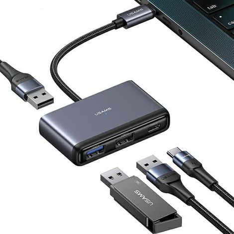 USAMS Adapter HUB 4in1 2xUSB 2.0/USB 3.0/USB-C grau/dunkelgrau SJ627HUB01 (US-SJ627) (1/5)