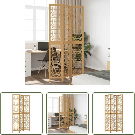 Wohnzimmer - 3-tlg. Raumteiler Braun Massivholz Paulownia (1/5)