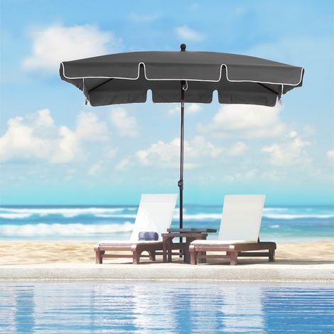 Parasol terrasse aluminium 198x130x245cm rectangulaire inclinaison, gris (1/4)