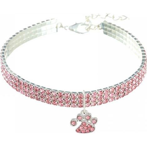 Light pink M Pet Collar with Diamonds, Adjustable Crystal, Elastic Heart-Shaped Pendant for Cats and Dogs (1/4)