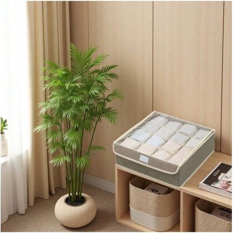 Boîte de rangement en tissu non tissé marron 32x32x12CM grande capacité, boîte de rangement pliable et multifonctionnelle pour bureau ou dressing, objet de rangement pour la maison (16 compartiments) (1/2)