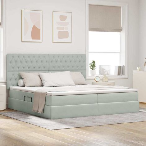 Bett mit Stauraum und LED mit LED Hellgrau 200 x 200 cm Samt (1/5)