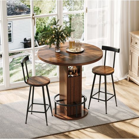 Conjunto de mesa alta redonda 80 cm con 2 taburetes, color nogal HAVRYA (1/5)