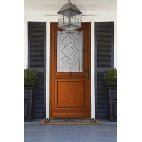 Puerta de entrada de madera con cristal Elma, H.215 x 90 cm, lado de la tabla a la izquierda, pomo, cilindro, GD MENUISERIES