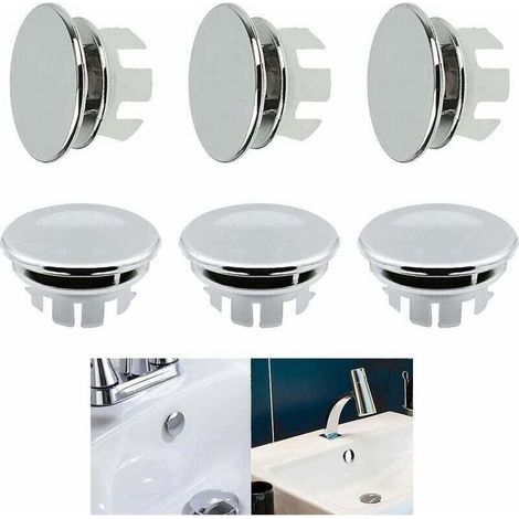 Couvercle de trop-plein pour lavabo - Anneau de trop-plein de rechange - Bouchon pour salle de bain, cuisine, lavabo - Trou rond de trop-plein - insérer correctement les pièces de rechange Fonepro 6Pc (1/4)