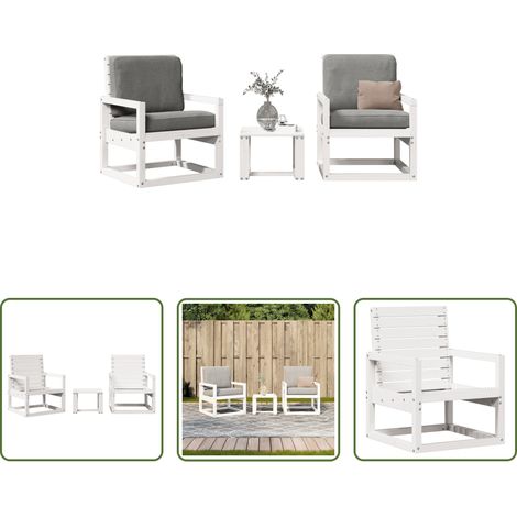 vidaXL Table de jardin - Salon de jardin 3 pcs blanc bois massif de pin (1/5)