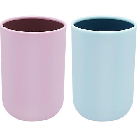 2 Pièces Gobelet Salle de Bain, Gobelet Brosse à Dent, Porte Brosse à Dent en Plastique, Pot Brosse à Dent Salle de Bain (Bleu, Rose) (1/5)