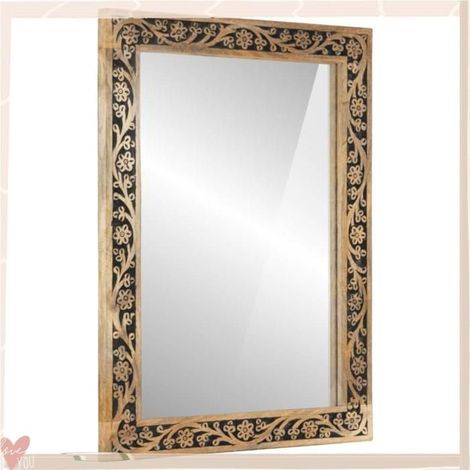 358243 Miroir de bain 50x70x2,5 cm bois de manguier massif et verre (1/5)