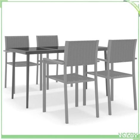 Ensemble à manger de jardin - FAFEICY - Design rotin tissé à la main - Noir - Cadre acier, dessus verre - 4 places (1/5)