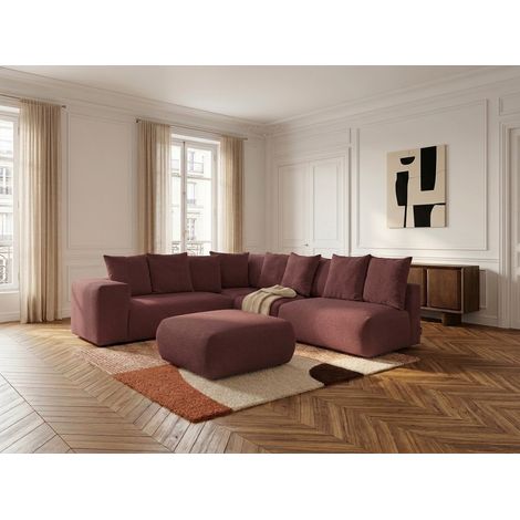 BOBOCHIC - Canapé d'angle fixe modulable VOLTAIRE avec 2 chauffeuses 2 places, 1 angle et 1 chauffeuse 1 place tissu chiné avec pouf Angle gauche  Rouge (1/5)