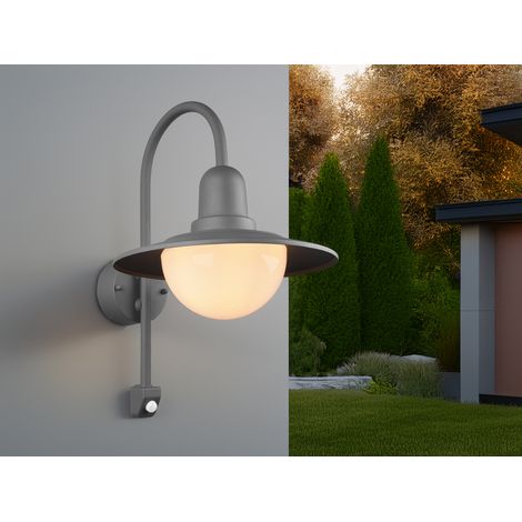 Anthrazitfarbene Vintage-Wandleuchte mit gebogenem Arm und IP44-Bewegungssensor Norman Trio Lighting (1/5)