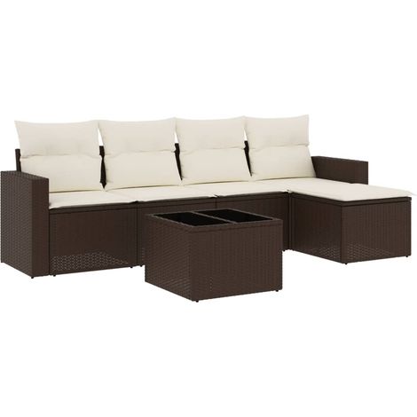 Maison Exclusive - Set Divano da Giardino 6 pz con Cuscini Marrone in Polyrattan (1/3)