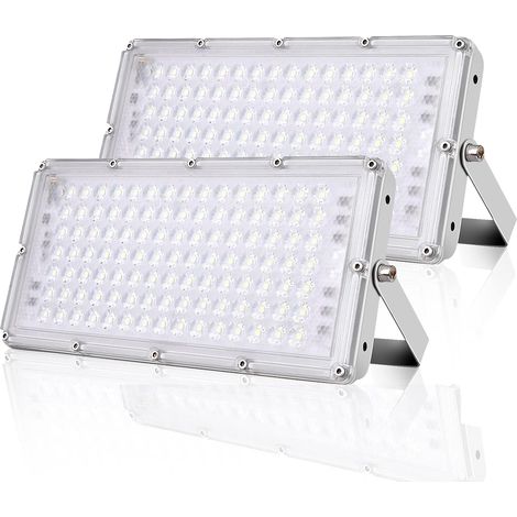 2 PCS Projecteurs LED Exterieur 100w, Extérieur De Projecteur 10000lm, IP67 Imperméable, Blanc Froid 6000-6500k, Idéal Pour Le Jardin/Le Garage/l'Hôtel (1/2)