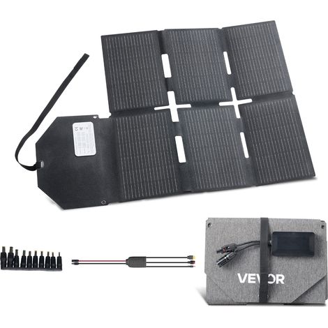 VEVOR Caricabatterie Solare Pieghevole 60 W, Pannello Solare Monocristallino Tipo N da 16 BB, Portatile con Uscita MC4, Porte Type-C, USB-A per Centrali Elettriche, Campeggio, Escursionismo