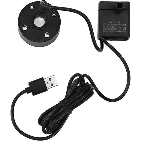 Atomiseur USB avec pompe, humidificateur fontaine à lumière LED colorée, atomiseur 5V, convient aux bassins, jardins, bureaux, noir. (1/4)