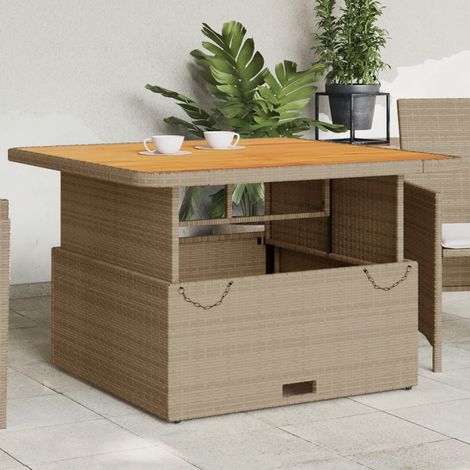 Table de jardin-Table à Manger-Table d'extérieur beige 110x110x71 cm résine tressée bois acacia 162457 (1/5)