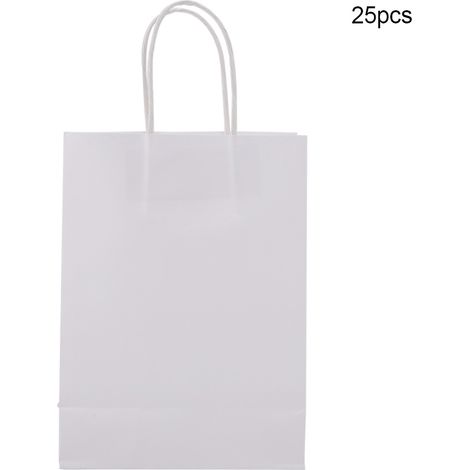 25 Stück Geschenktüten aus Kraftpapier mit Henkel, weiß, ideal als Gastgeschenktüten für Hochzeiten, Süßigkeiten oder andere Gastgeschenke. (1/5)