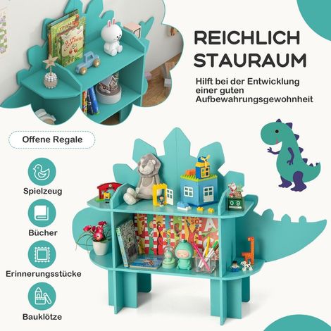 Libreria a forma di dinosauro per bambini organizer per riporre i giocattoli con ripiani aperti