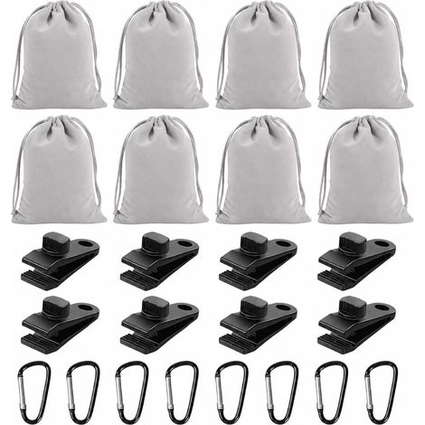 Lot de 8 sacs de poids portables pour rideaux de tonnelle en plein air, sacs de sable à lester avec mousqueton et clips pour rideaux extérieurs, tentes, nappes (1/5)