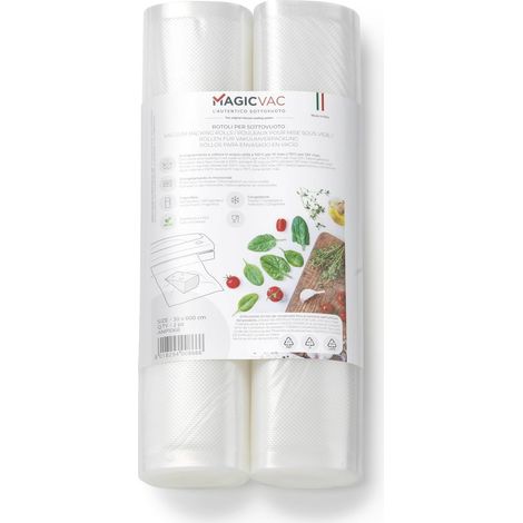 2 Rouleaux Sous Vide pour Aliments 30x600, Multicouche et Résistants, en Matériau Sans BPA Adapté au Contact Alimentaire, Brevetés, Made in Italy (1/5)
