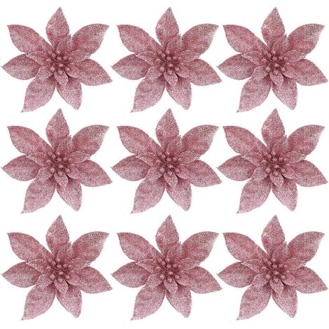 9-teiliges Set künstlicher Weihnachtsblumen zur Dekoration des Weihnachtsbaums-14x14x3cm-Pink (1/3)