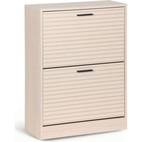 Meuble à chaussures - JUANIO - 60x24x80 - 2 abattants - 12 paires - effet bois clair (1/5)