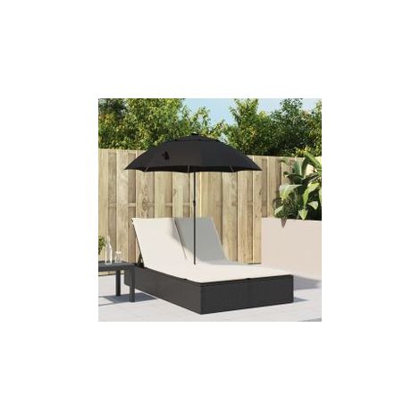 Chaise longue double et coussins et parasol noir résine tressée (1/5)