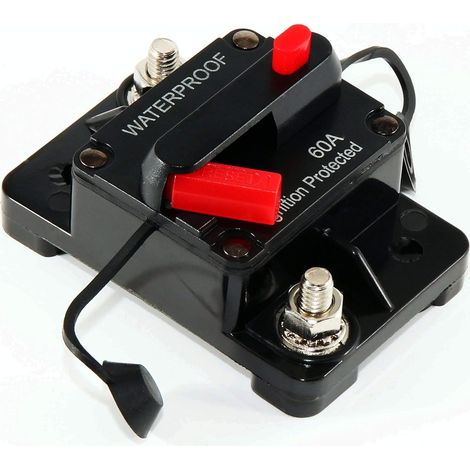 Disjoncteur 60 A étanche pour voiture avec porte-fusible à réinitialisation manuelle, pour voiture, moteur, bateau, pour protection du système d'onduleur solaire, DC 12 V-48 V (1/4)