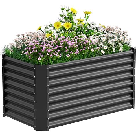 Jardinière Surélevée en Métal, 122 x 61 x 61 cm, Résistant aux Intempéries Bac Potager Exterieur, Jardin Surélevé Rectangulaire en Acier Inoxydable pour Cultiver