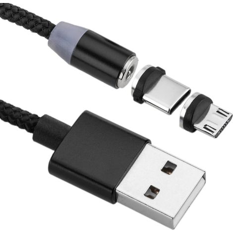BeMatik - Câble de charge 2 en 1 USB-A 2.0 mâle vers USB-C et connecteurs magnétiques Micro USB 2 m tressé (1/5)