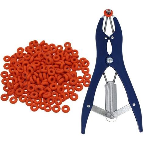 Pince À Castration Élastique En Acier Inoxydable Pour Bétail Porc Mouton Avec 100 Anneaux Caoutchouc 21,5 Cm Bleu (1/4)