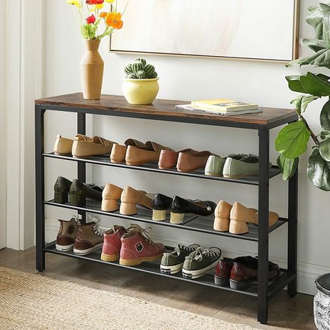 Vasagle – Etagère à chaussures 3 tablettes – brun rustique et noir – pieds réglables – capacité 10 kg – pour hall d'entrée (1/5)