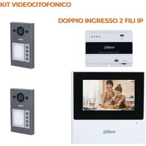 Dahua Kit videocitofonico Doppio ingresso 2 Fili IP - Posto esterno VTO3312Q-P + Monitor 4.3" VTH2612L-W Nr.01 Monitor