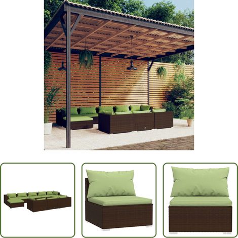 vidaXL Rattan - 10-tlg. Garten-Lounge-Set mit Kissen Braun Poly Rattan (1/5)