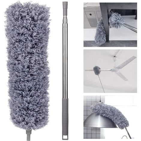 Colector de polvo retráctil de microfibra, hasta 250 cm, con cabezal lavable (1/4)