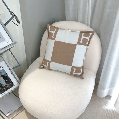 Filiyano-Coussin H-pillow modèle nordique pour la pause déjeuner, canapé, voiture, coussin lombaire, coussin en laine tricotée - kaki (1/2)