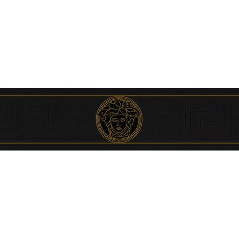 Carta da parati di lusso Profhome 935224 Bordo leggermente strutturata con motivo grafico lucida nero oro 0,65 m2