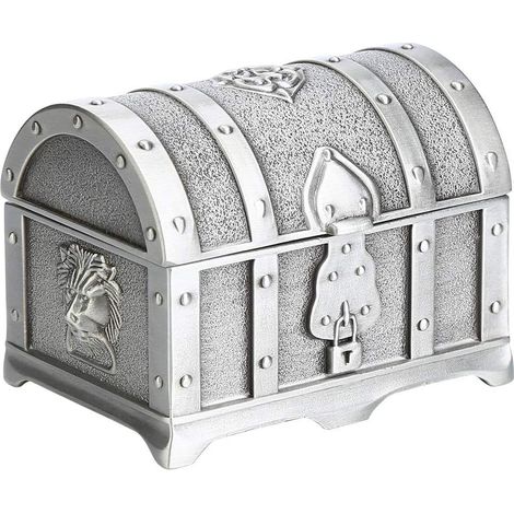 Boîte à Bijoux Coffre au Trésor Pirate en Alliage de Zinc argenté, Petite Mallette de Rangement 2,5 X 1,6 X 1,8 Pouces avec Doublure en Tissu Doux sculpté Style Antique pour Bijoux, Pièces de (1/5)