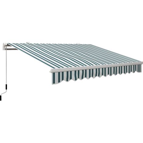 Marquise articulée manuelle 4m avec manivelle, marquise de balcon, protection solaire, fixation murale, aluminium, blanc et vert, 395 x 245 cm