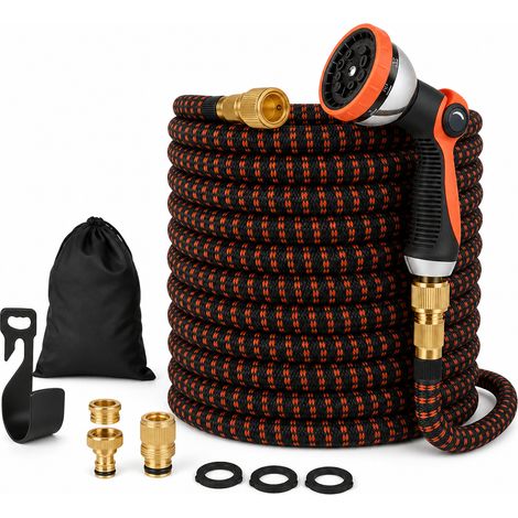 Tuyau d Arrosage Extensible 15 m pour Jardin Noir Orange (1/5)