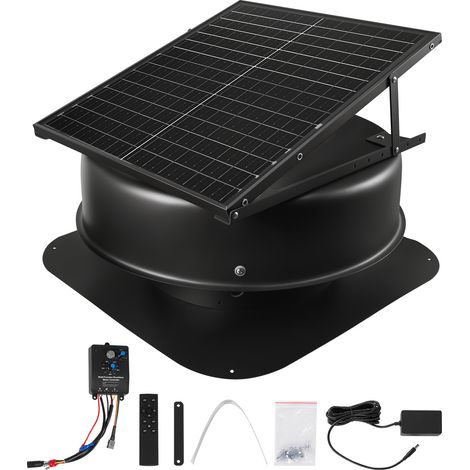 VEVOR Ventilateur Extraction de Toit Solaire 50 W avec Thermostat Intelligent, Telecommande, Flux deAir 3000 CFM, Capteur de Fumee Integre Arret Automatique, pour Refroidissement Ventilation Grenier
