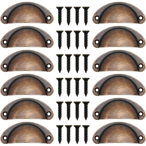 Douze poignées de tiroir vintage en forme de coquillage, adaptées aux portes de meubles et aux armoires de cuisine, de couleur bronze rouge brossé. (1/5)
